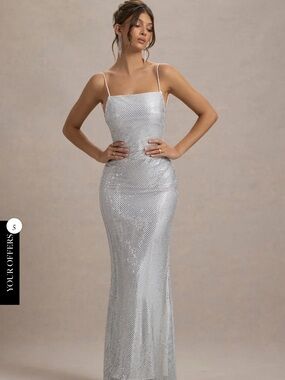 *NWT* Club L London Silver Sequin Strapless Column Gown